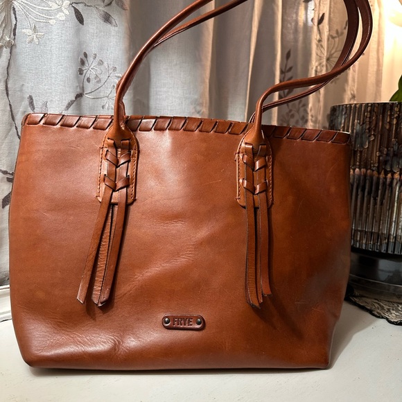 Frye Layla Concho Cognac Leather Shopper Tote with Braided Detail - Picture 2 of 14